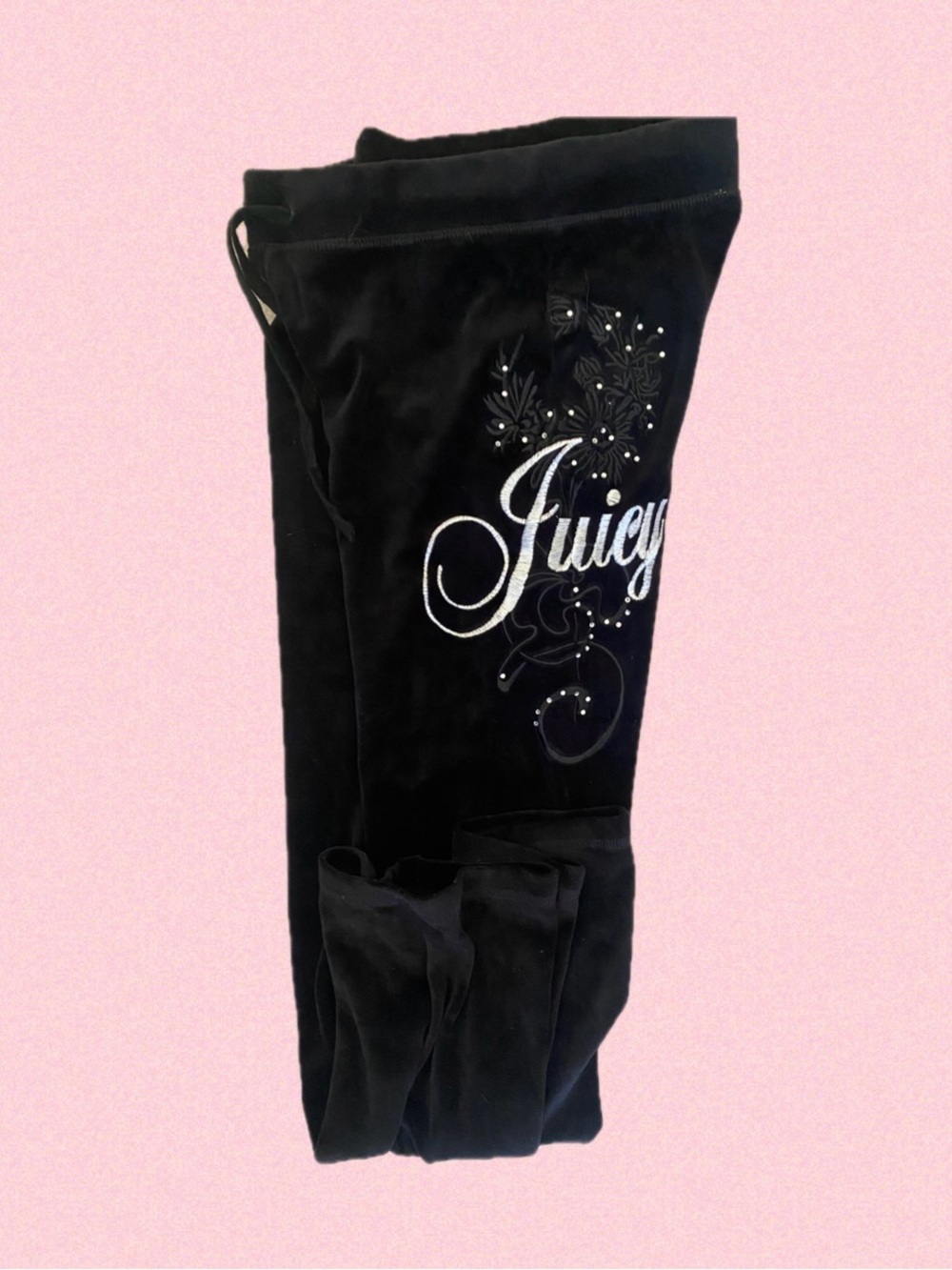 Rare Juicy Couture Black Velour Embroidered Pants